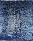 Blue Contemporary Hand Knotted Wool & Silk Rug - 8' 2" X 9' 10" - Golden Nile