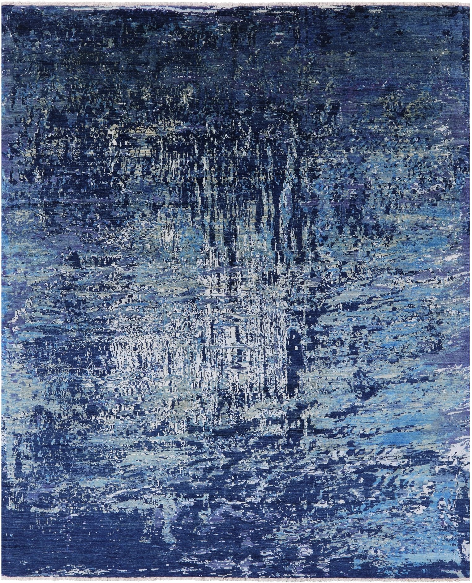 Blue Contemporary Hand Knotted Wool & Silk Rug - 8' 2" X 9' 10" - Golden Nile