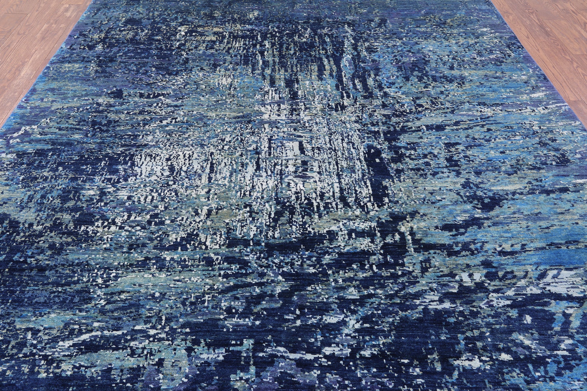 Blue Contemporary Hand Knotted Wool & Silk Rug - 8' 2" X 9' 10" - Golden Nile