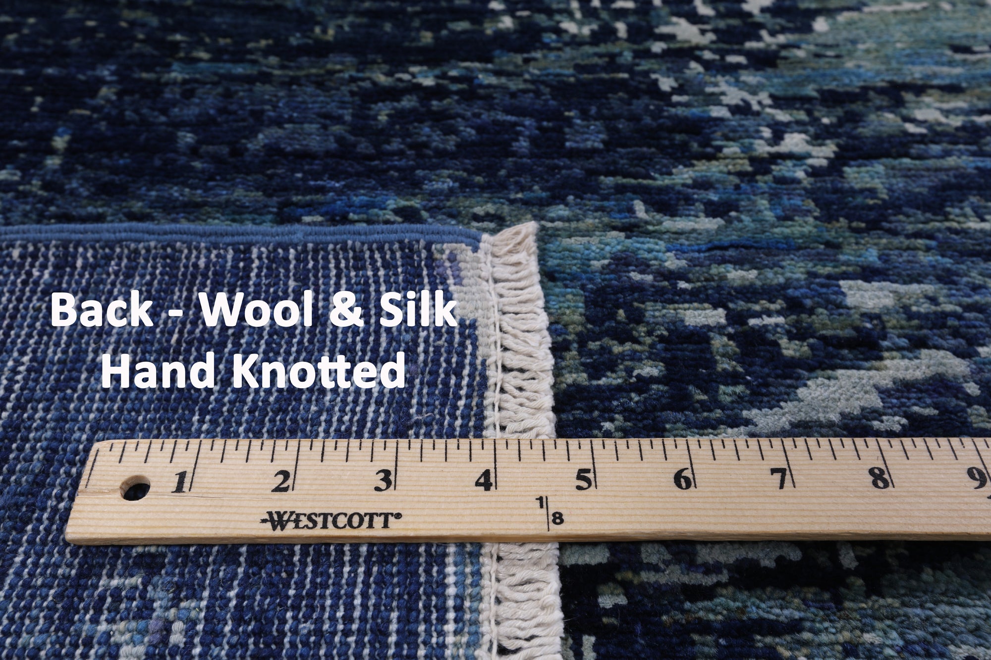 Blue Contemporary Hand Knotted Wool & Silk Rug - 8' 2" X 9' 10" - Golden Nile