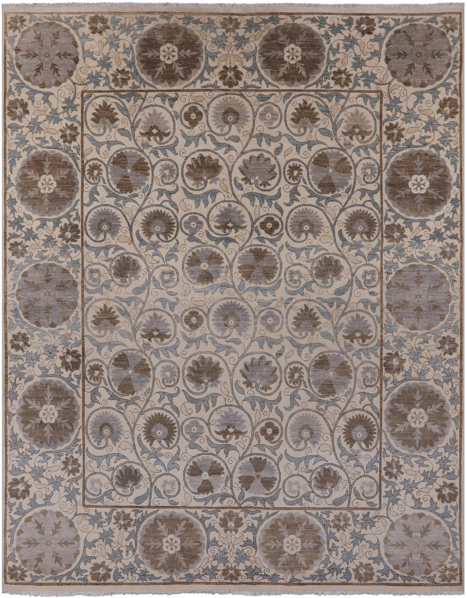 Ivory William Morris Hand Knotted Rug - 8' 3" X 10' 4" - Golden Nile