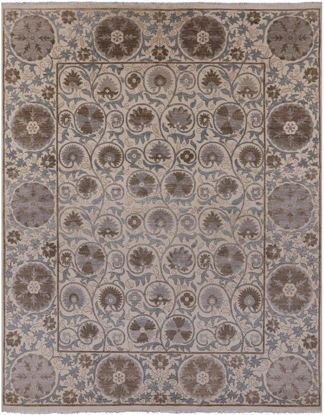 Ivory William Morris Hand Knotted Rug - 8' 3" X 10' 4" - Golden Nile