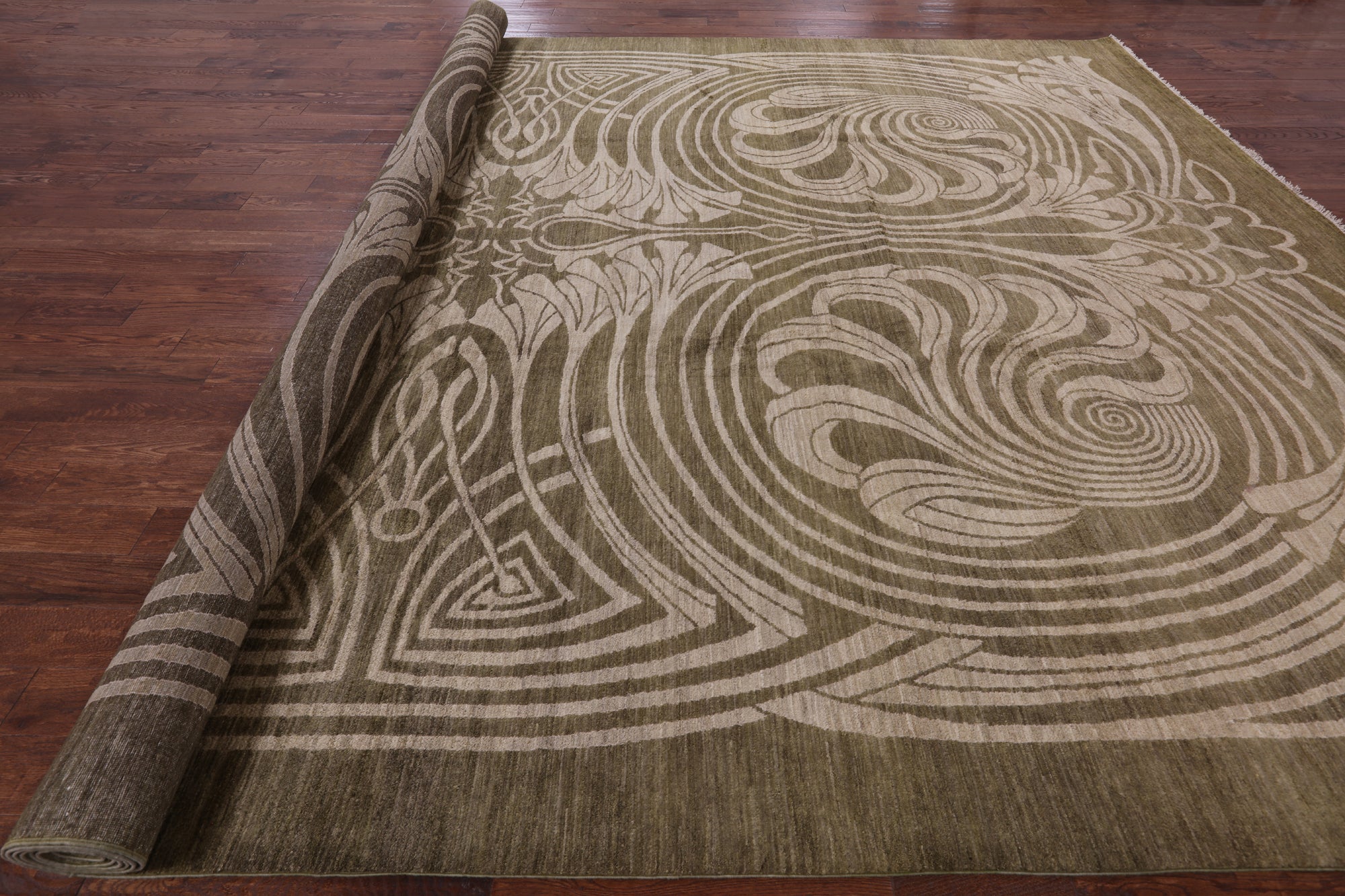 Green Modern Hand Knotted Rug - 12' 2" X 18' 3" - Golden Nile
