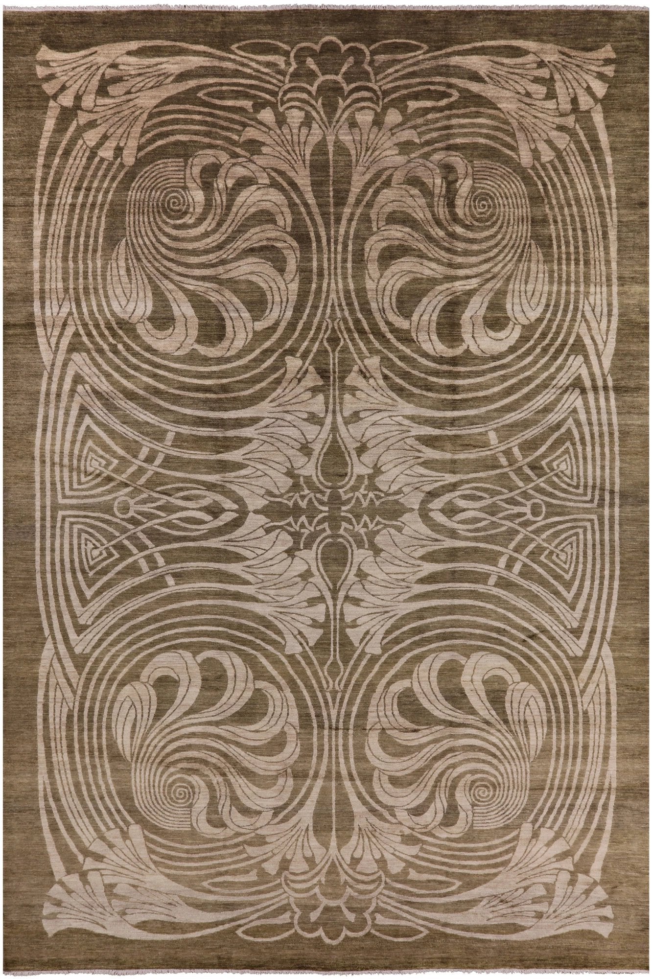 Green Modern Hand Knotted Rug - 12' 2" X 18' 3" - Golden Nile