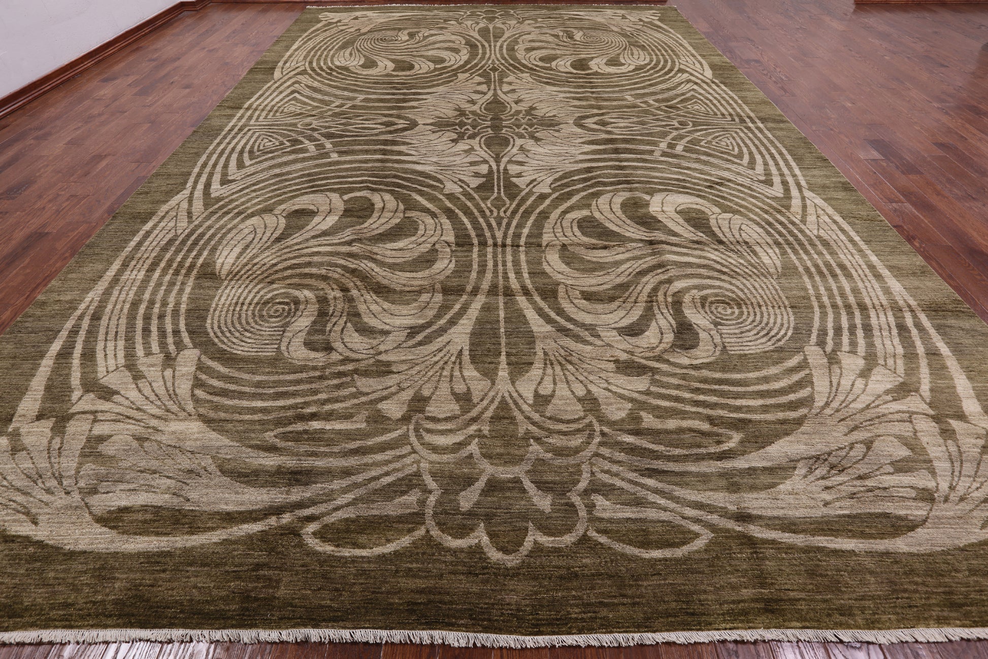 Green Modern Hand Knotted Rug - 12' 2" X 18' 3" - Golden Nile