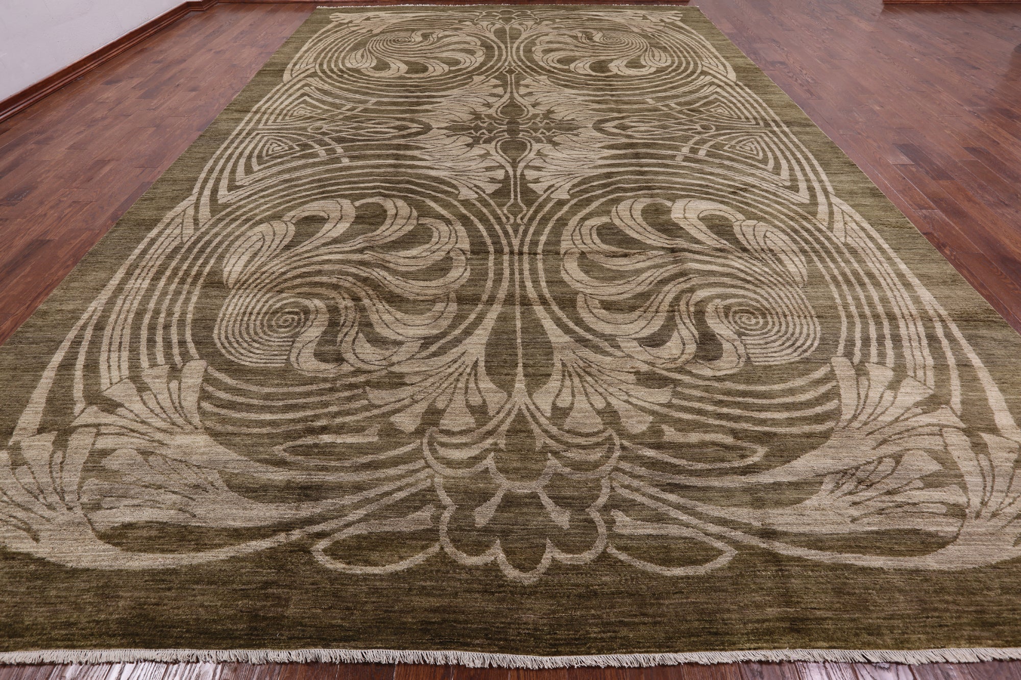 Green Modern Hand Knotted Rug - 12' 2" X 18' 3" - Golden Nile