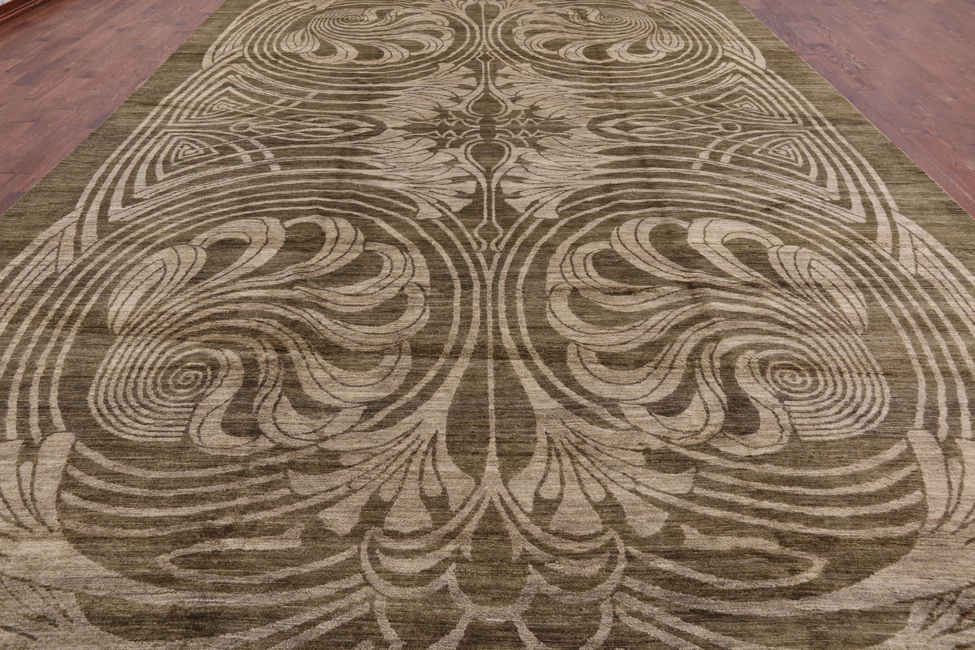 Green Modern Hand Knotted Rug - 12' 2" X 18' 3" - Golden Nile
