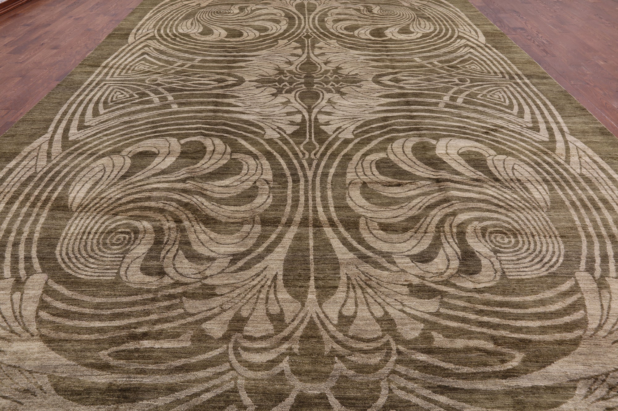 Green Modern Hand Knotted Rug - 12' 2" X 18' 3" - Golden Nile