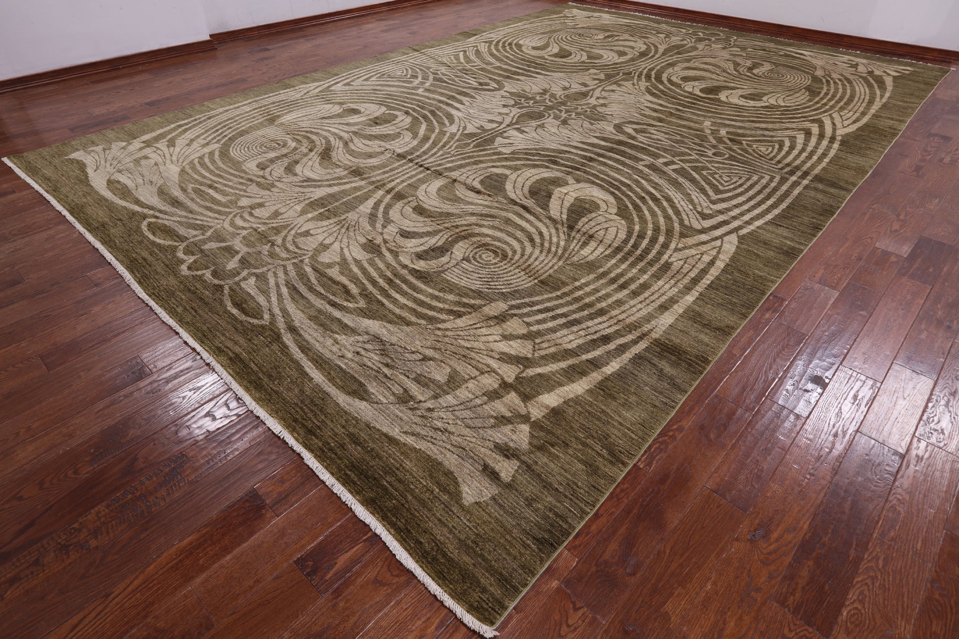 Green Modern Hand Knotted Rug - 12' 2" X 18' 3" - Golden Nile