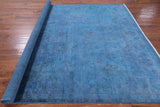 Blue Full Pile Overdyed Hand Knotted Wool Area Rug - 8' 0" X 9' 9" - Golden Nile