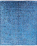 Blue Full Pile Overdyed Hand Knotted Wool Area Rug - 8' 0" X 9' 9" - Golden Nile