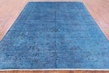 Blue Full Pile Overdyed Hand Knotted Wool Area Rug - 8' 0" X 9' 9" - Golden Nile