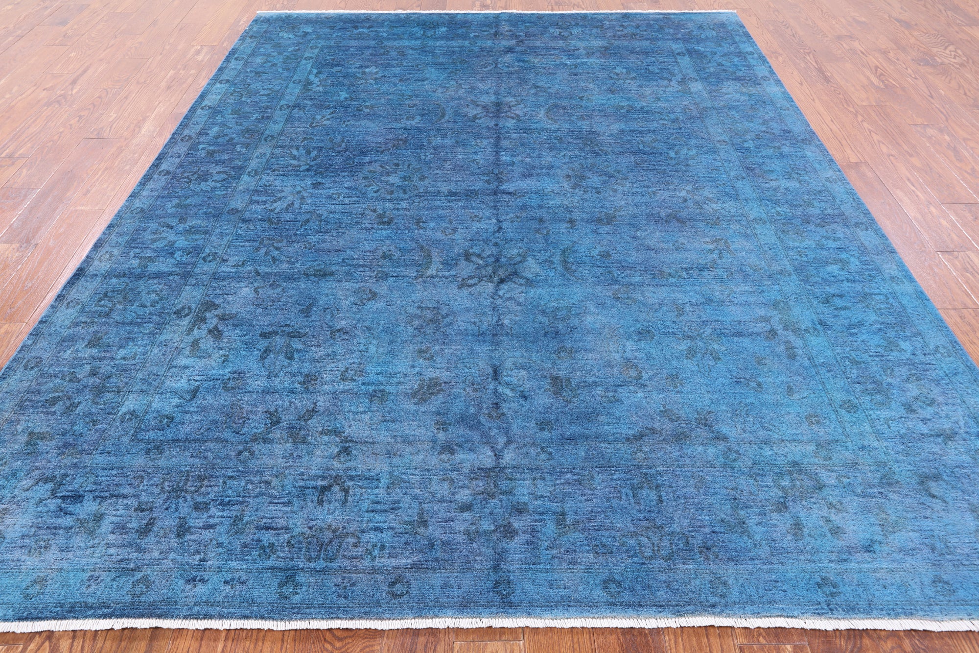 Blue Full Pile Overdyed Hand Knotted Wool Area Rug - 8' 0" X 9' 9" - Golden Nile