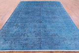 Blue Full Pile Overdyed Hand Knotted Wool Area Rug - 8' 0" X 9' 9" - Golden Nile