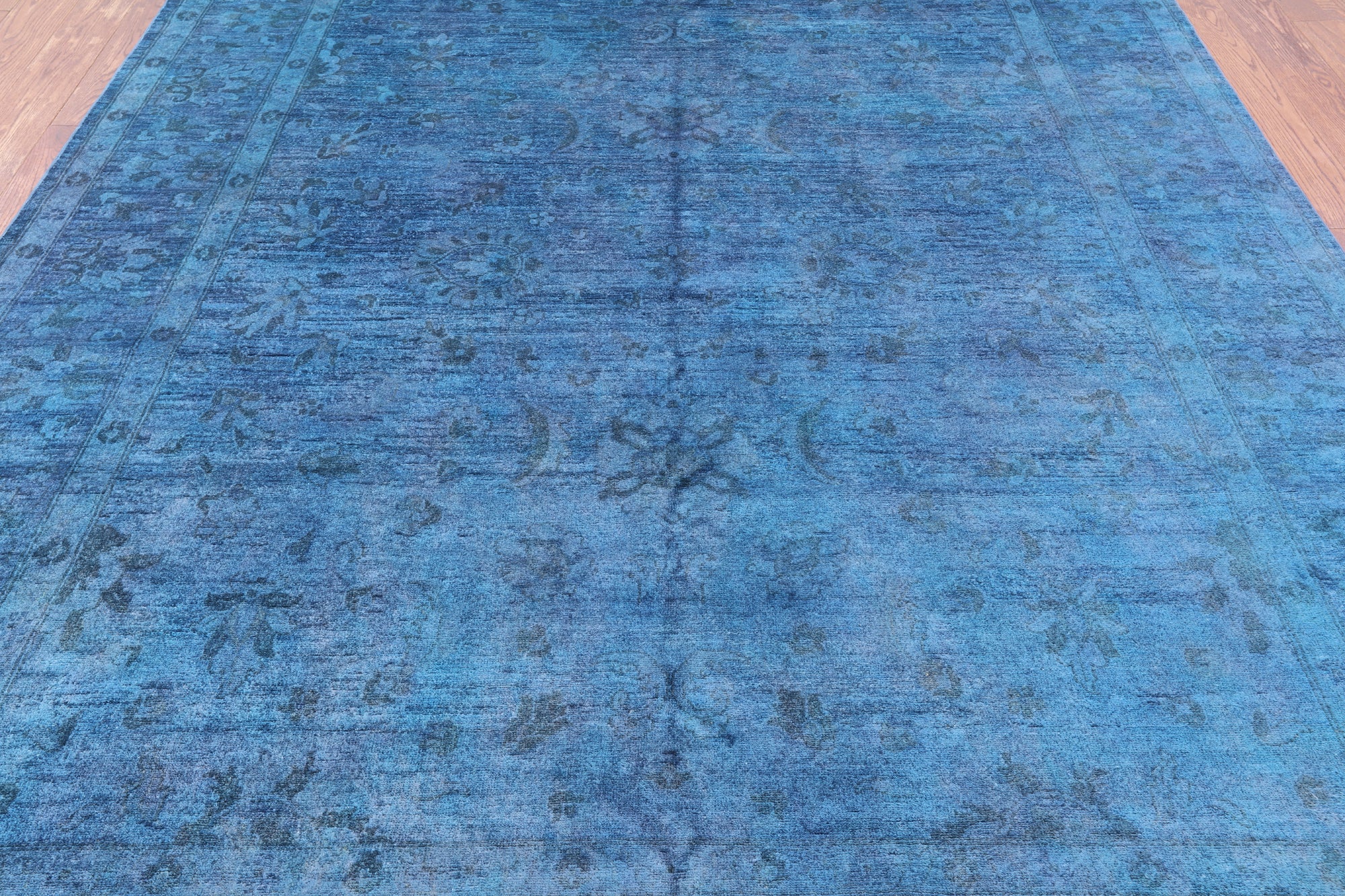 Blue Full Pile Overdyed Hand Knotted Wool Area Rug - 8' 0" X 9' 9" - Golden Nile