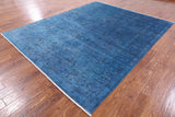 Blue Full Pile Overdyed Hand Knotted Wool Area Rug - 8' 0" X 9' 9" - Golden Nile