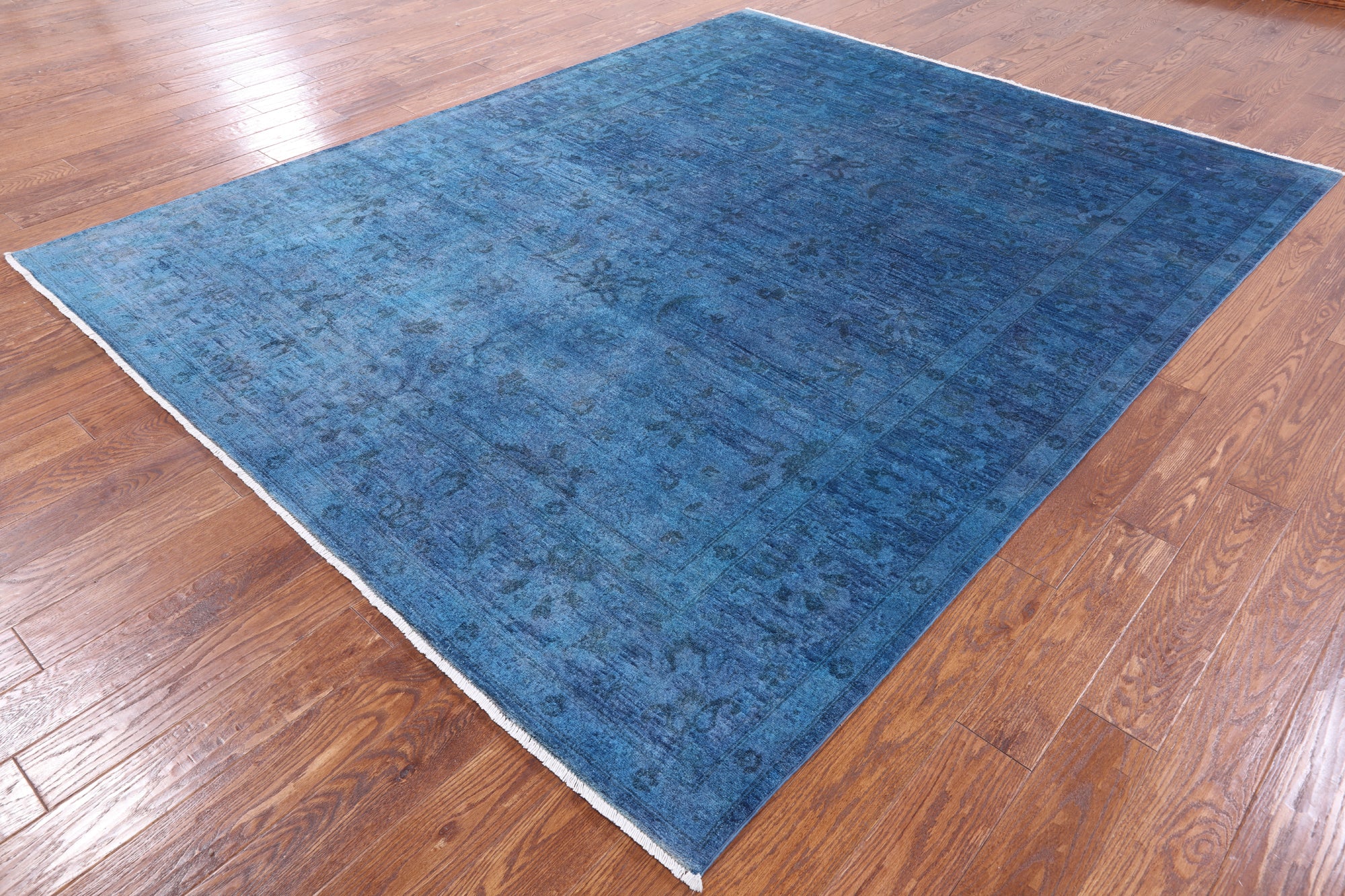 Blue Full Pile Overdyed Hand Knotted Wool Area Rug - 8' 0" X 9' 9" - Golden Nile
