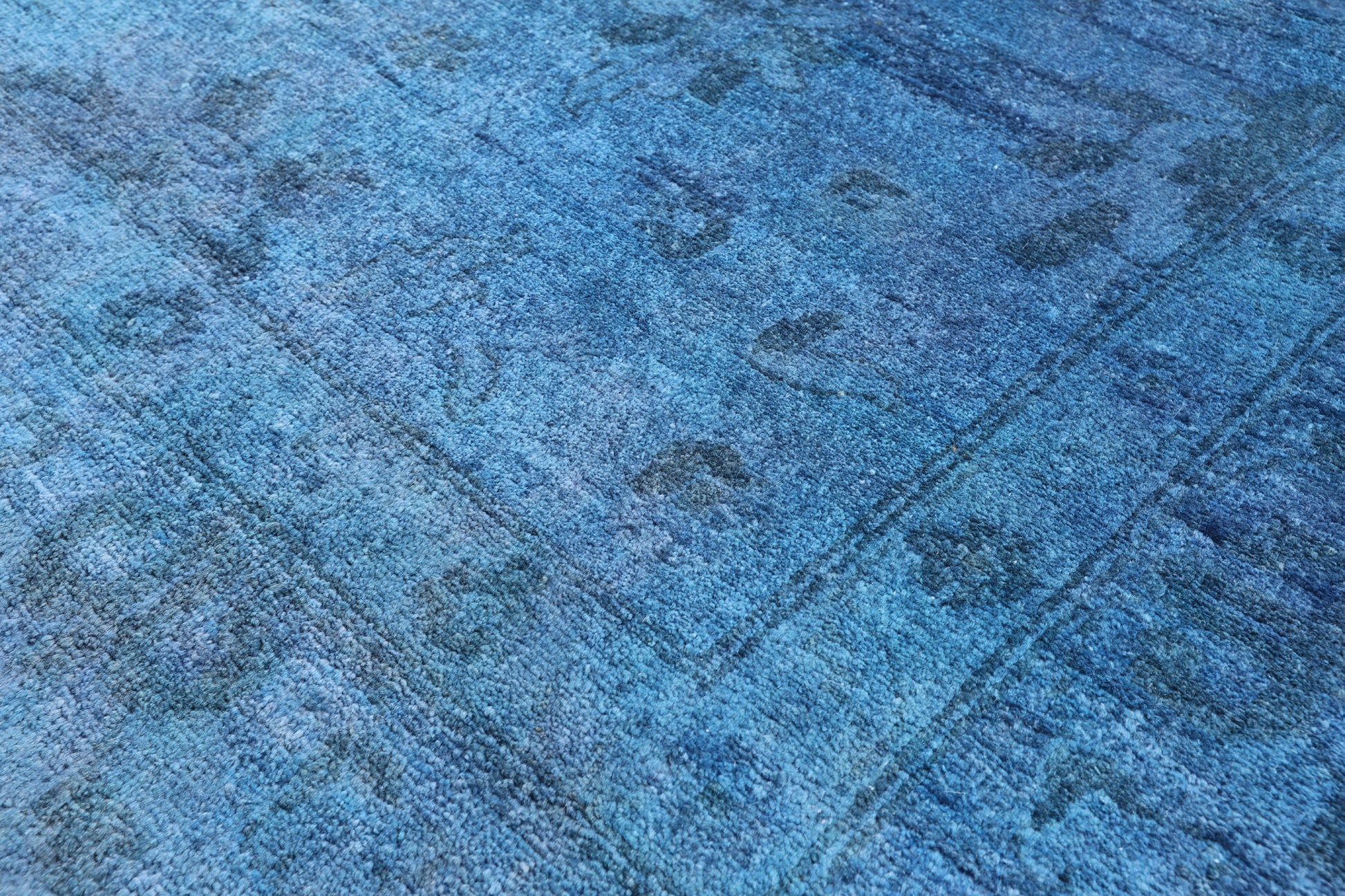 Blue Full Pile Overdyed Hand Knotted Wool Area Rug - 8' 0" X 9' 9" - Golden Nile