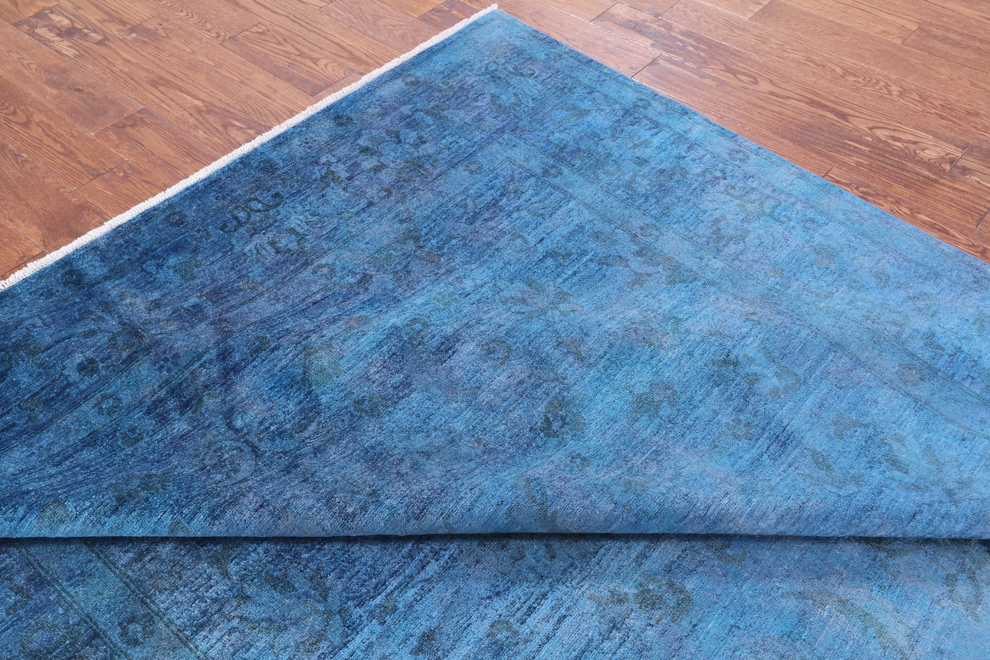 Blue Full Pile Overdyed Hand Knotted Wool Area Rug - 8' 0" X 9' 9" - Golden Nile