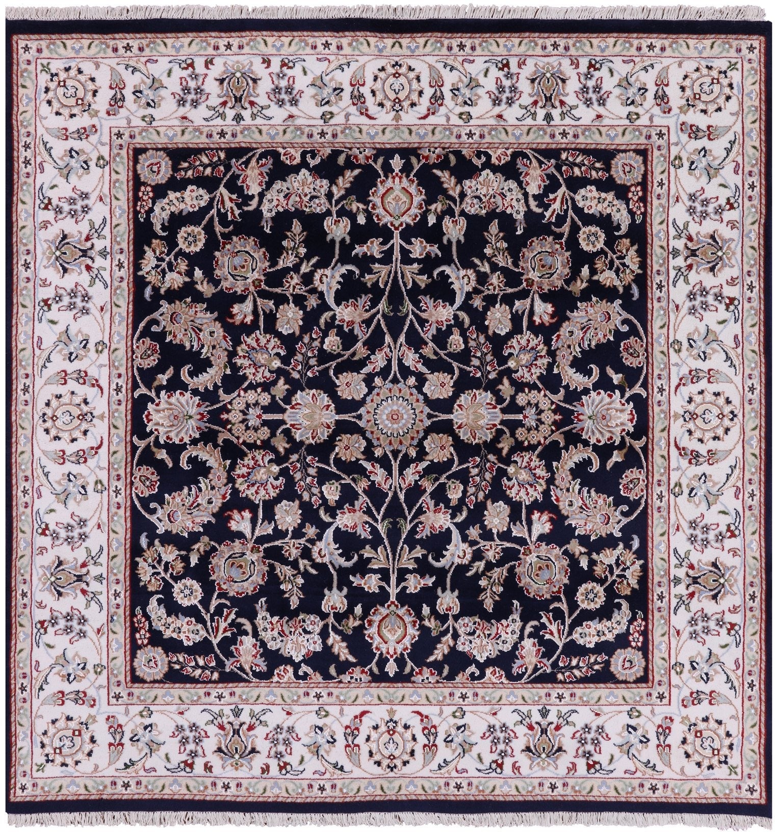 Blue Square Persian Nain Hand Knotted Wool & Silk Rug - 5' 10" X 6' 1" - Golden Nile