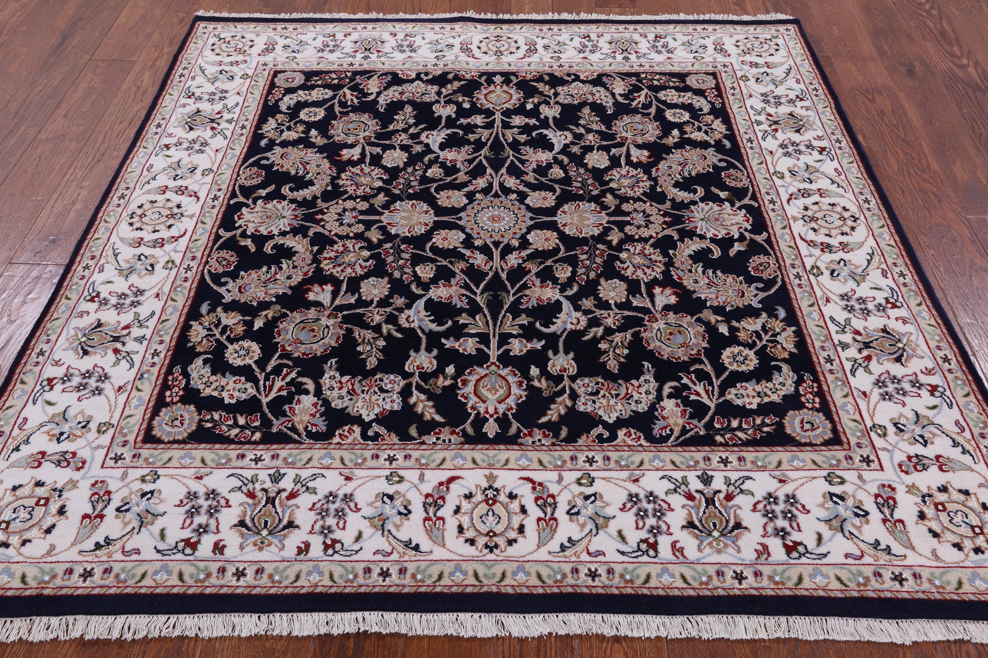 Blue Square Persian Nain Hand Knotted Wool & Silk Rug - 5' 10" X 6' 1" - Golden Nile