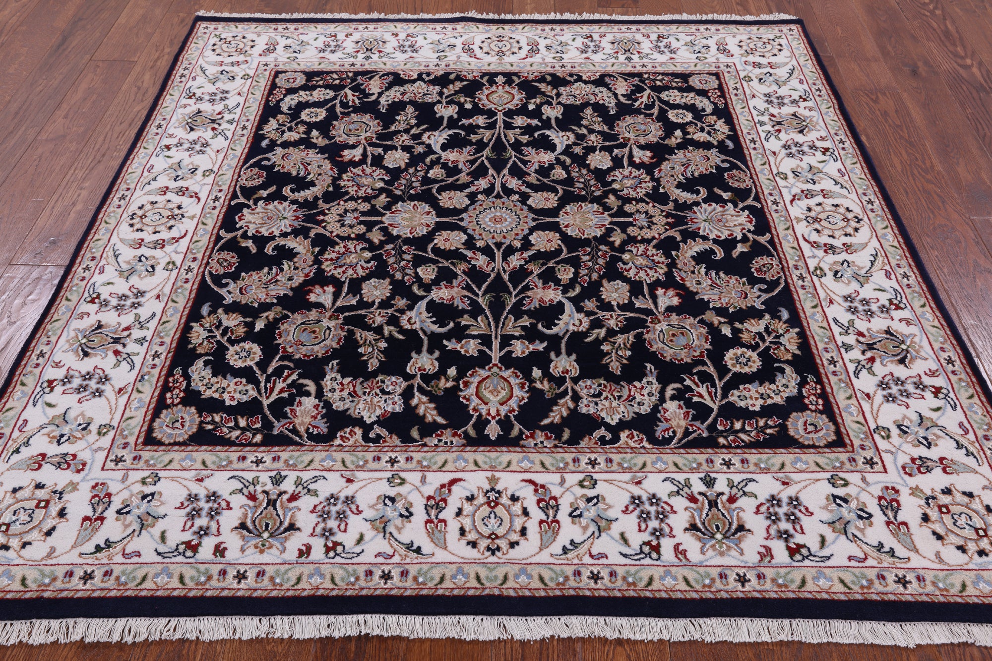 Blue Square Persian Nain Hand Knotted Wool & Silk Rug - 5' 10" X 6' 1" - Golden Nile