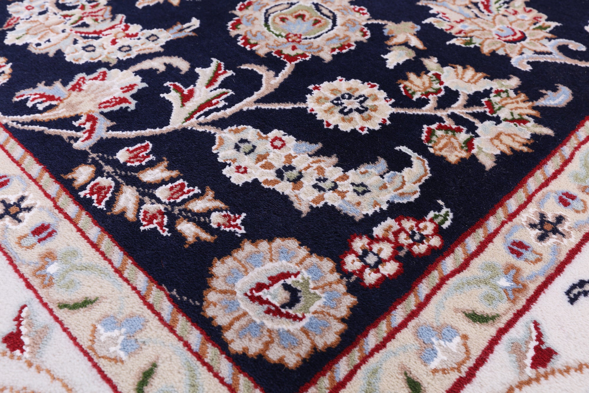 Blue Square Persian Nain Hand Knotted Wool & Silk Rug - 5' 10" X 6' 1" - Golden Nile