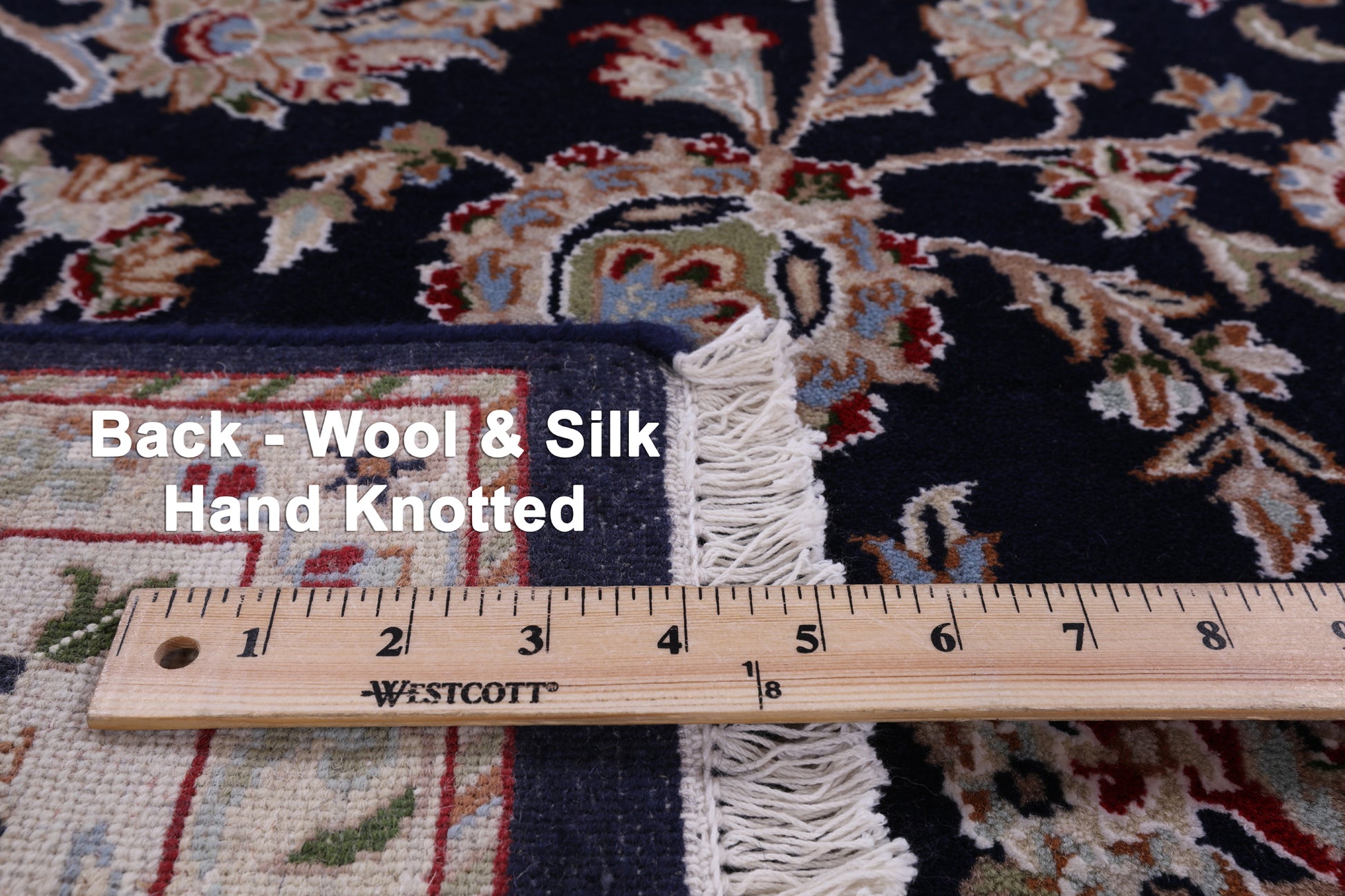 Blue Square Persian Nain Hand Knotted Wool & Silk Rug - 5' 10" X 6' 1" - Golden Nile
