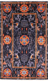 Black William Morris Hand Knotted Wool Rug - 5' 2" X 8' 5" - Golden Nile