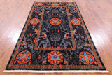 Black William Morris Hand Knotted Wool Rug - 5' 2" X 8' 5" - Golden Nile
