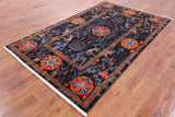 Black William Morris Hand Knotted Wool Rug - 5' 2" X 8' 5" - Golden Nile