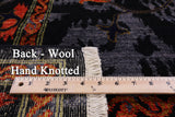 Black William Morris Hand Knotted Wool Rug - 5' 2" X 8' 5" - Golden Nile