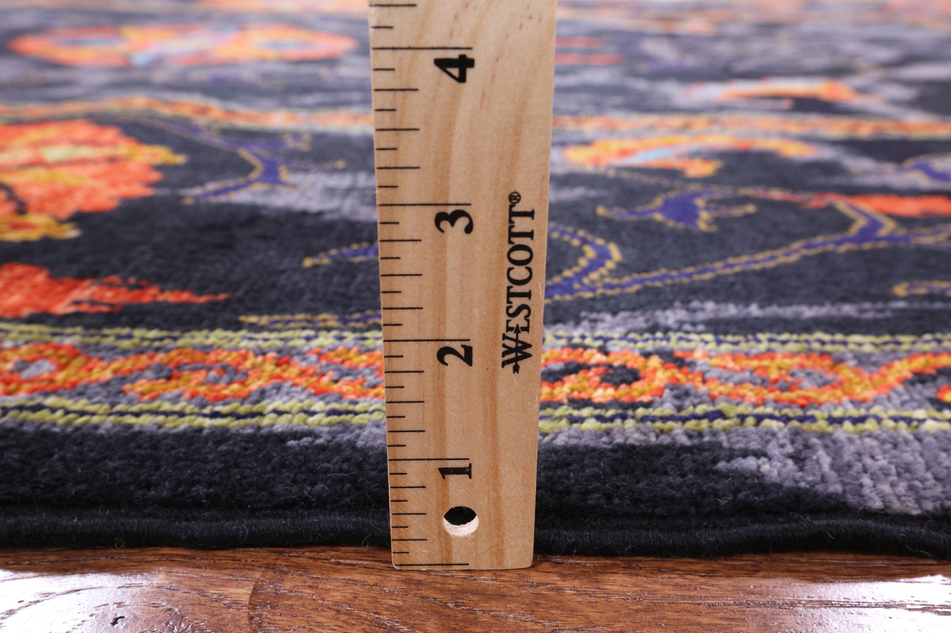 Black William Morris Hand Knotted Wool Rug - 5' 2" X 8' 5" - Golden Nile