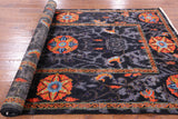 Black William Morris Hand Knotted Wool Rug - 5' 2" X 8' 5" - Golden Nile
