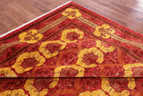 Red William Morris Hand Knotted Wool Rug - 9' 1" X 11' 6" - Golden Nile