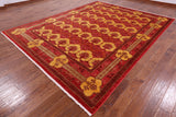 Red William Morris Hand Knotted Wool Rug - 9' 1" X 11' 6" - Golden Nile