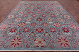 Blue William Morris Hand Knotted Wool Rug - 9' 3" X 11' 5" - Golden Nile