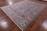 Blue William Morris Hand Knotted Wool Rug - 9' 3" X 11' 5" - Golden Nile