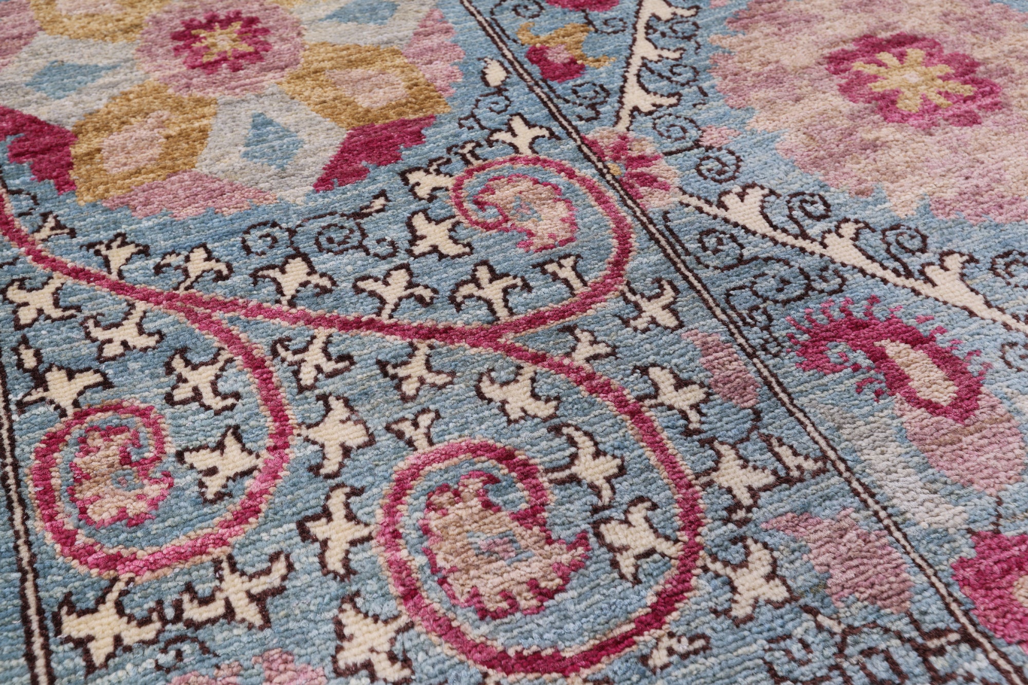 Blue William Morris Hand Knotted Wool Rug - 9' 3" X 11' 5" - Golden Nile