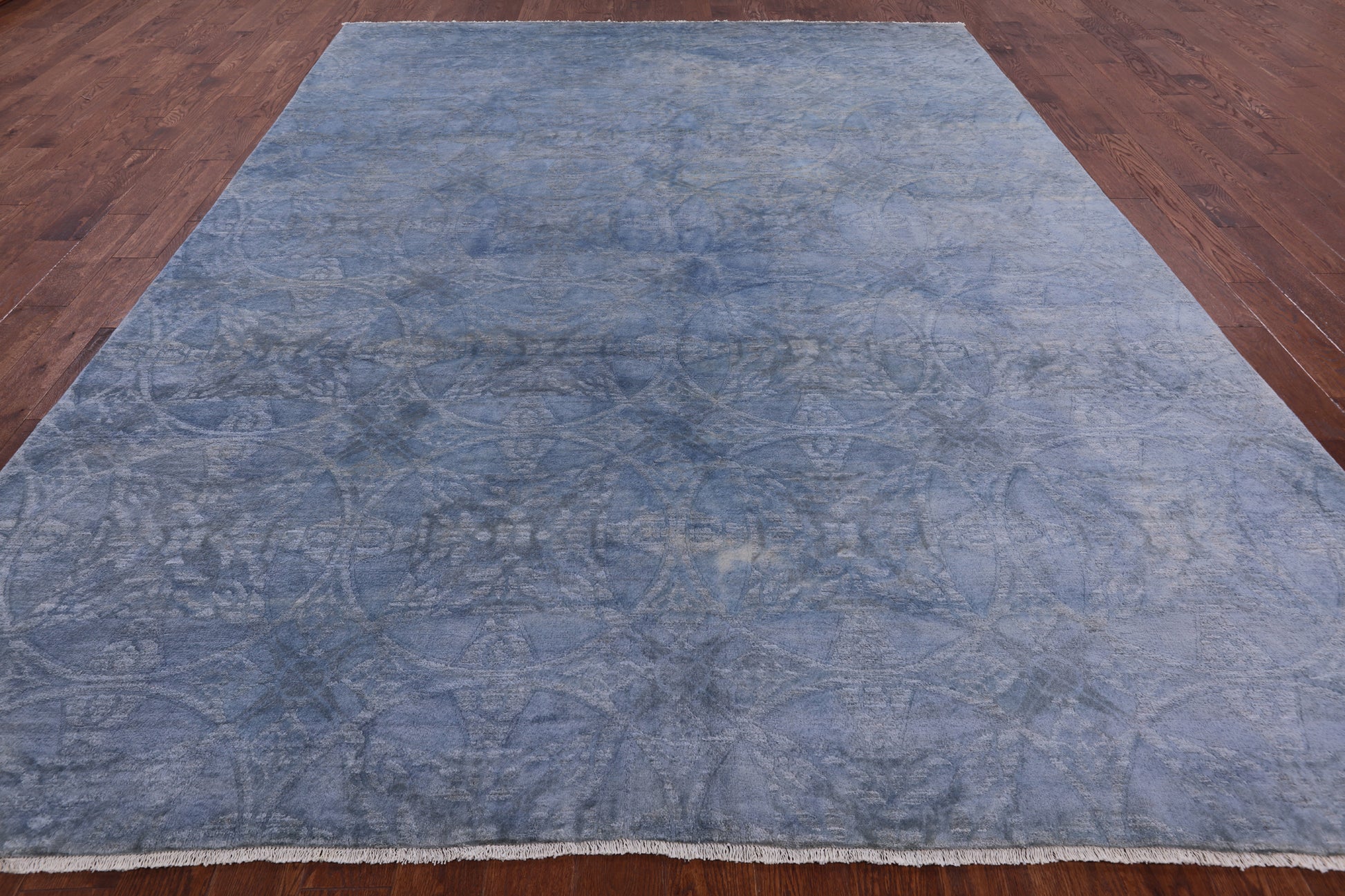 Blue Full Pile Overdyed Handmade Wool Rug - 9' 2" X 12' 3" - Golden Nile