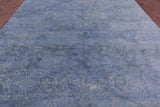 Blue Full Pile Overdyed Handmade Wool Rug - 9' 2" X 12' 3" - Golden Nile
