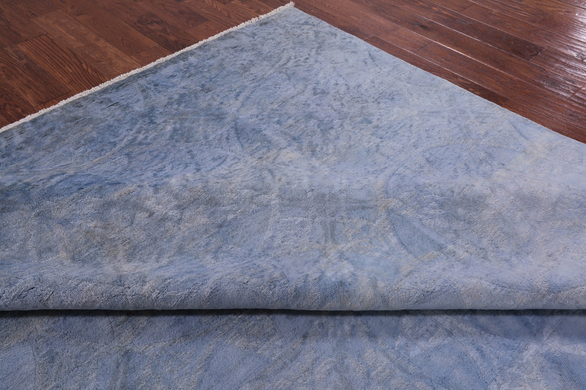 Blue Full Pile Overdyed Handmade Wool Rug - 9' 2" X 12' 3" - Golden Nile