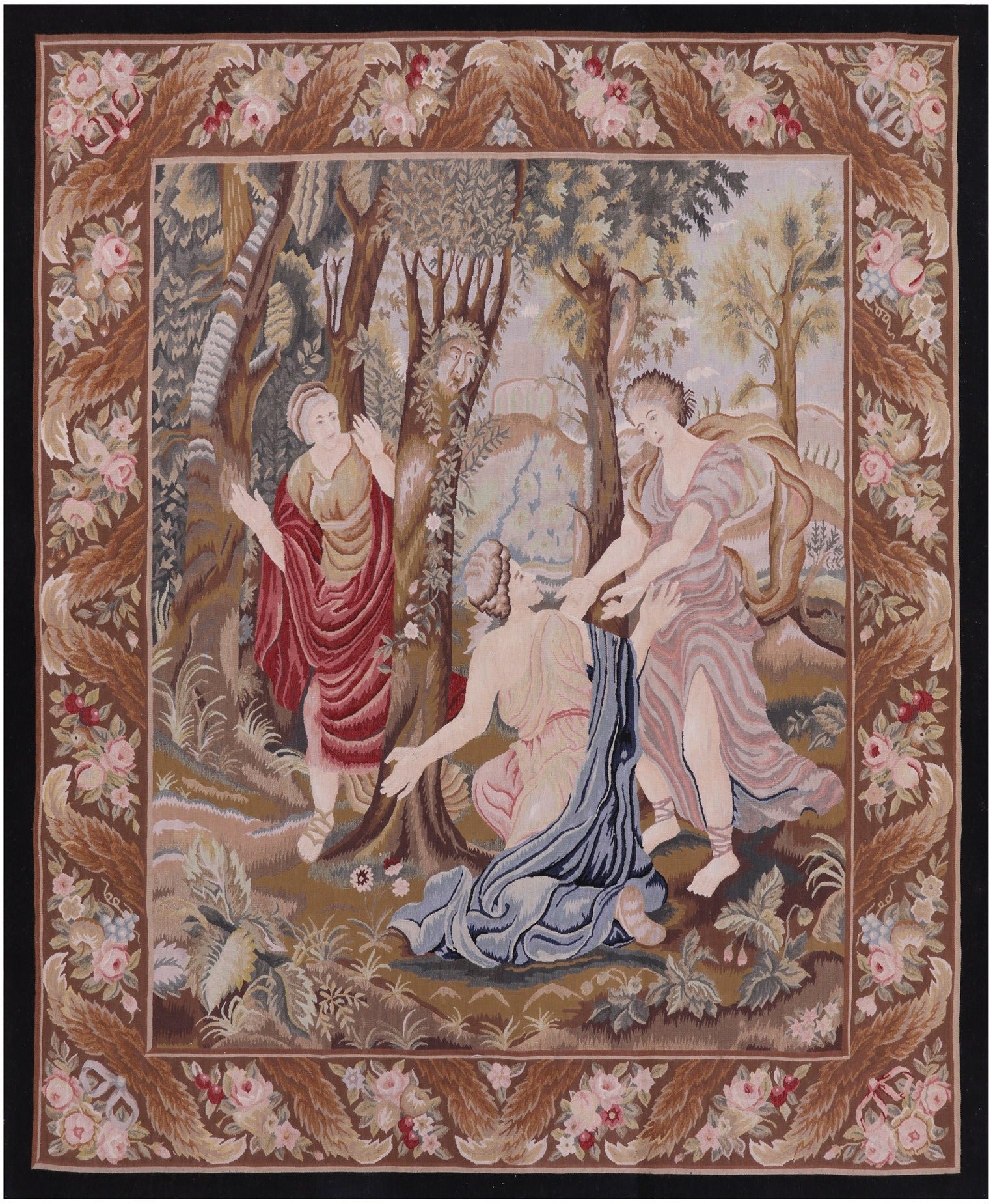 Women In The Forest Tapestry Handmade Rug - 5' 6" X 6' 6" - Golden Nile