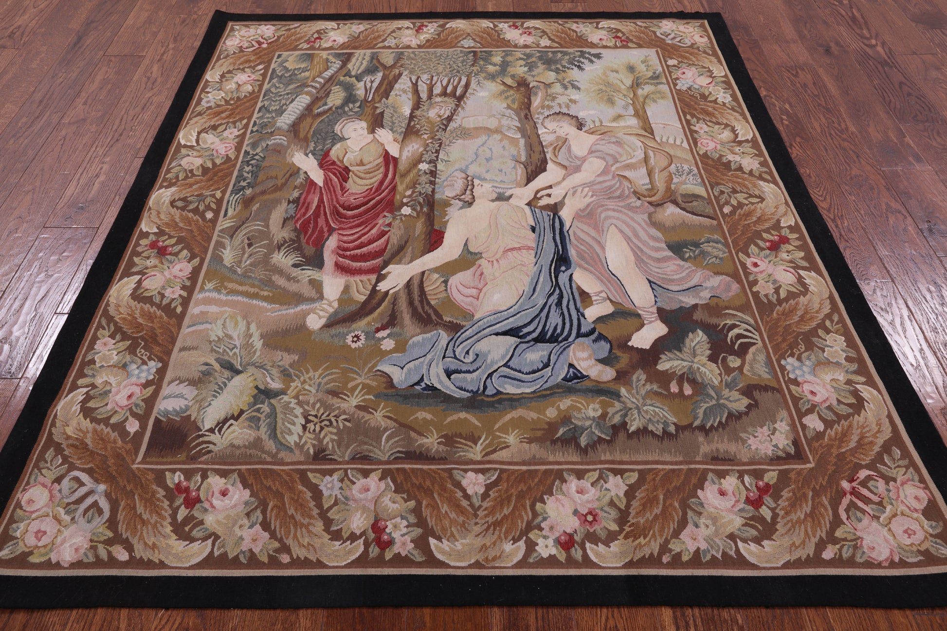 Women In The Forest Tapestry Handmade Rug - 5' 6" X 6' 6" - Golden Nile