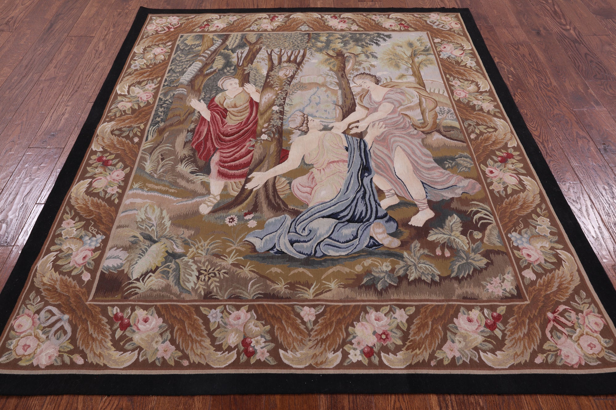 Women In The Forest Tapestry Handmade Rug - 5' 6" X 6' 6" - Golden Nile
