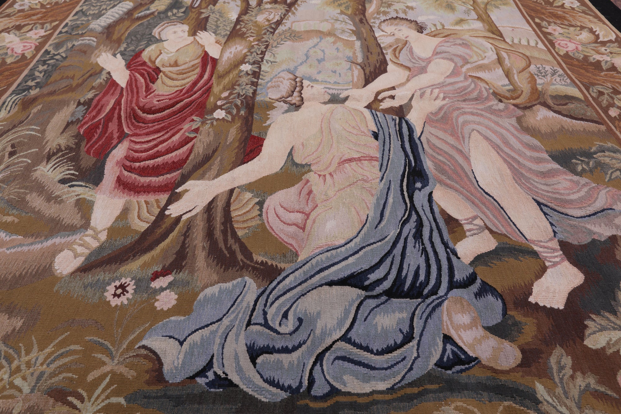 Women In The Forest Tapestry Handmade Rug - 5' 6" X 6' 6" - Golden Nile