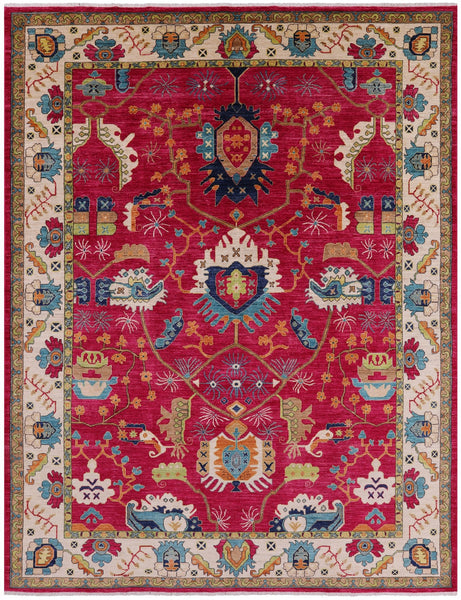 Pink Fine Serapi Hand Knotted Wool Rug - 9' 3" X 12' 1" - Golden Nile