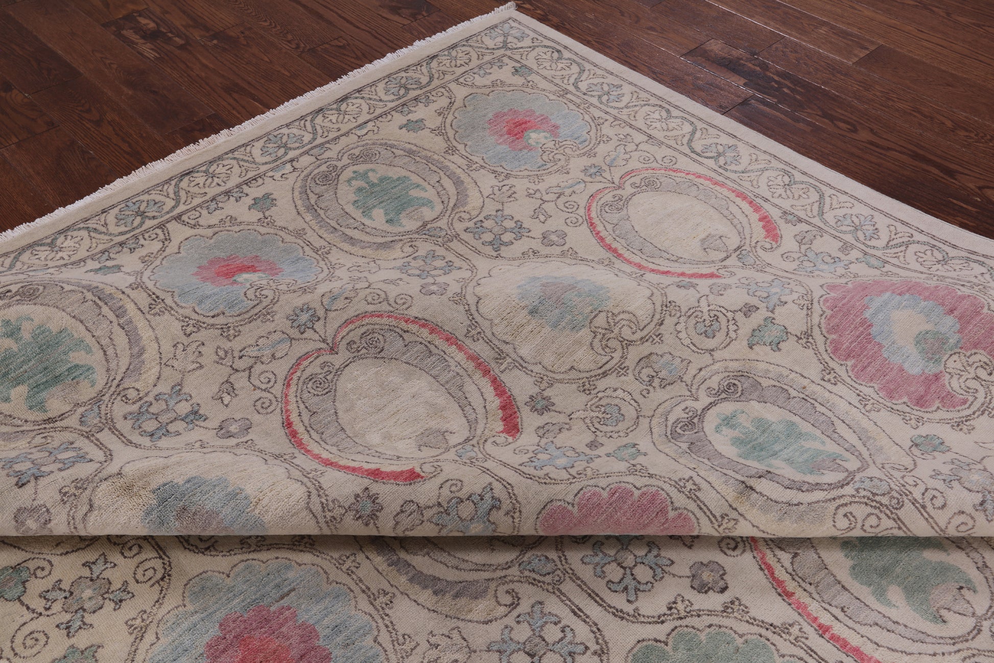 Ivory William Morris Hand Knotted Wool Rug - 9' 1" X 11' 4" - Golden Nile