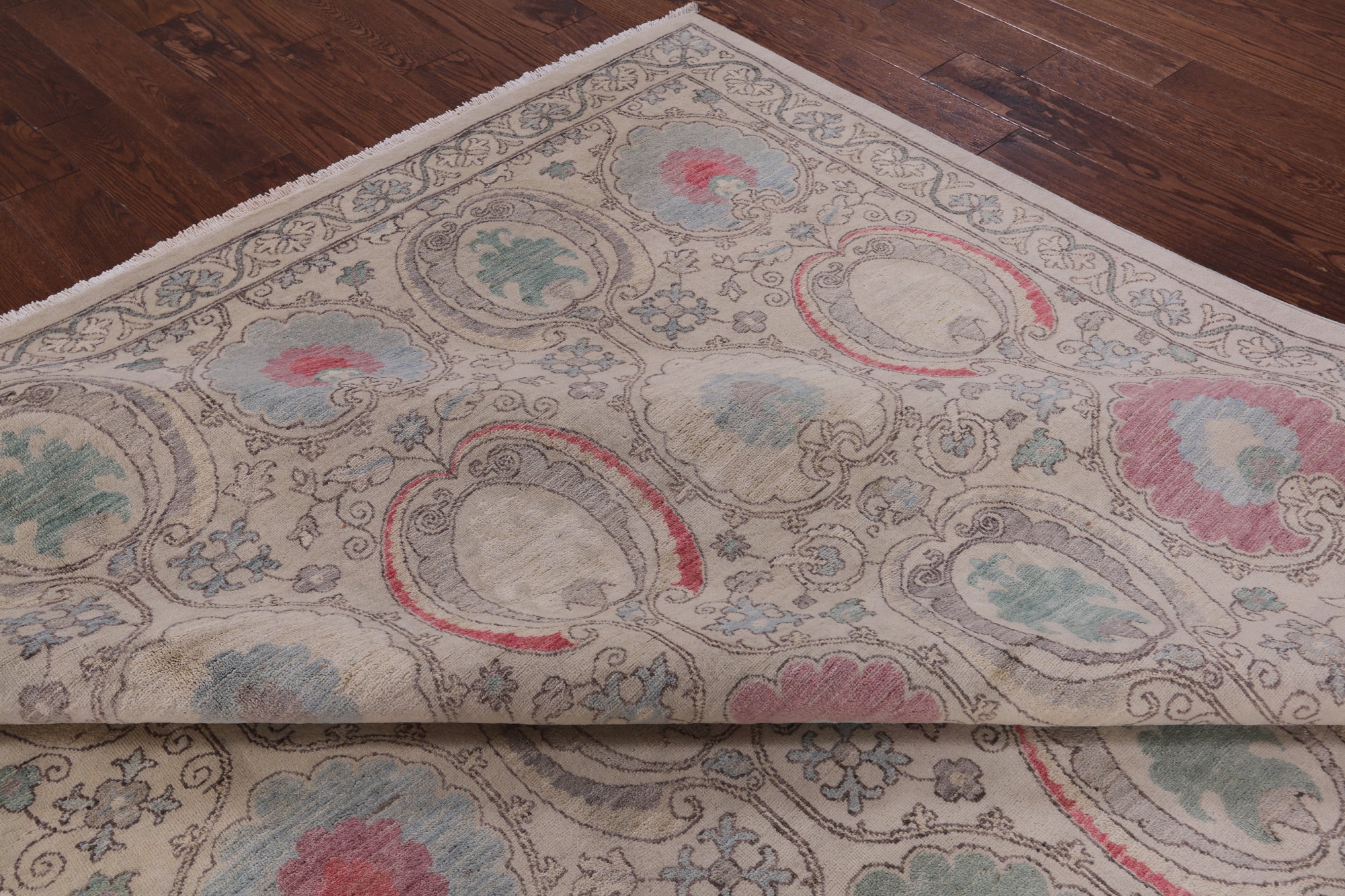 Ivory William Morris Hand Knotted Wool Rug - 9' 1" X 11' 4" - Golden Nile