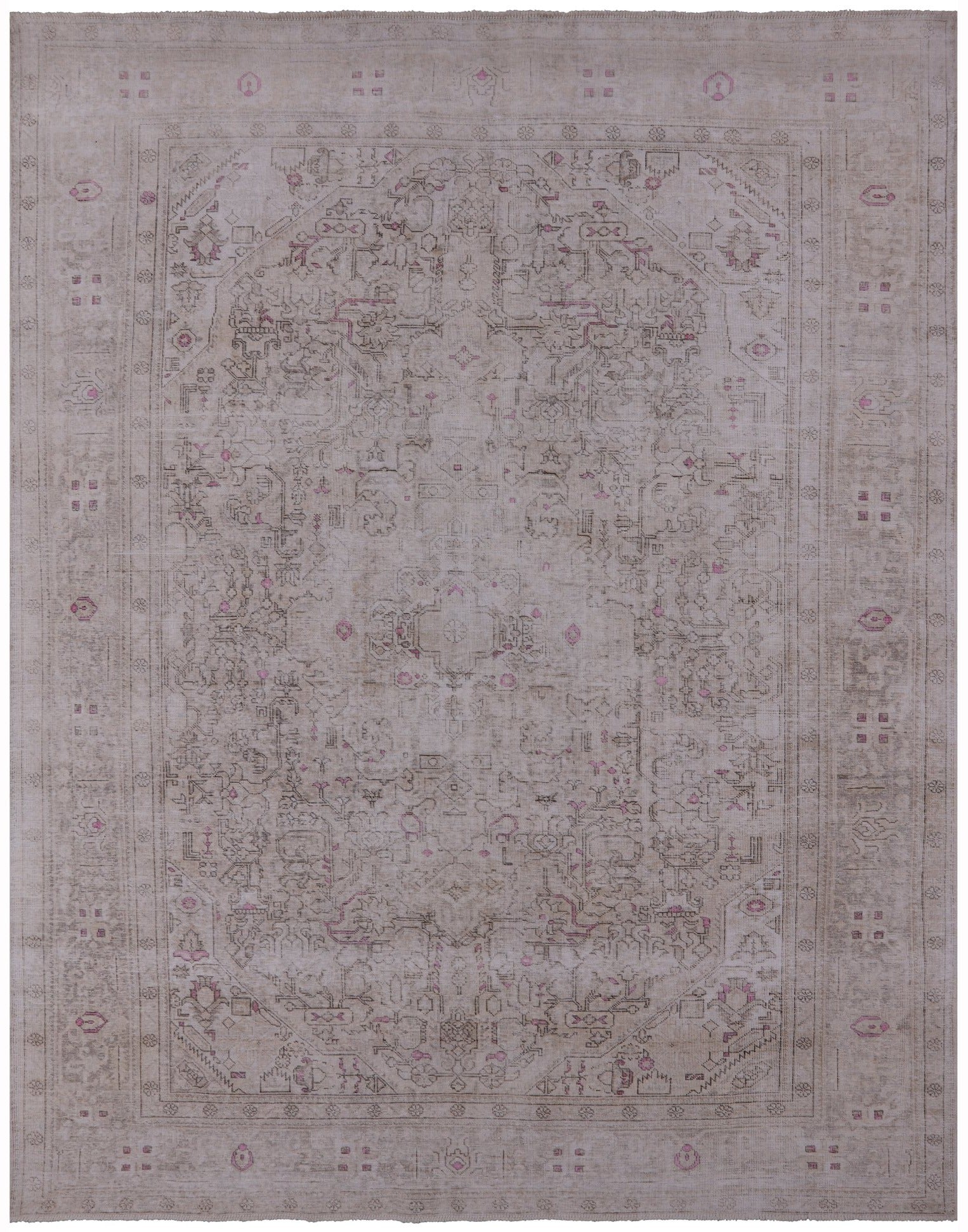 Ivory Persian Vintage White Wash Handmade Wool Rug - 9' 6" X 12' 1" - Golden Nile